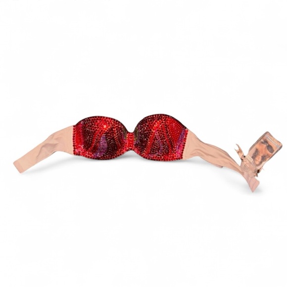 Crystal Rhinestone Red Swirls Glam Bling Strapless Bra Top All Sizes New - Picture 3 of 10